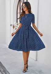 Margaret Polka Dot Midi Dress - Navy