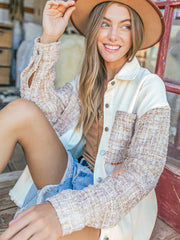 Alvina Cotton Linen Mix Oversized Denim Shacket - Cream
