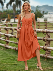 Touch Of Lawn Front Tie Midi Dress - Orange