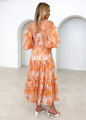 Chiara Floral Off The Shoulder Maxi Dress - Orange
