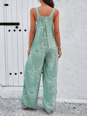 Funky Female Printed Wide Leg Jumpsuit - Sage