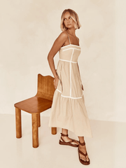 Nevissa Contrast Trim Babydoll Dress - Taupe