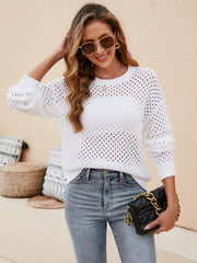 Izzy Crochet Knit Pullover Sweater - White