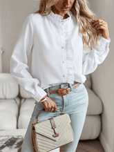 Brixey Stripe Ruffle Button Down Top - White