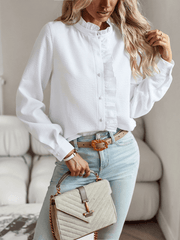 Brixey Stripe Ruffle Button Down Top - White