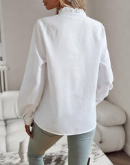 Brixey Stripe Ruffle Button Down Top - White