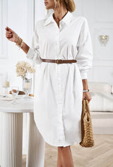 Halia Collared Button Down Midi Shirt Dress - White