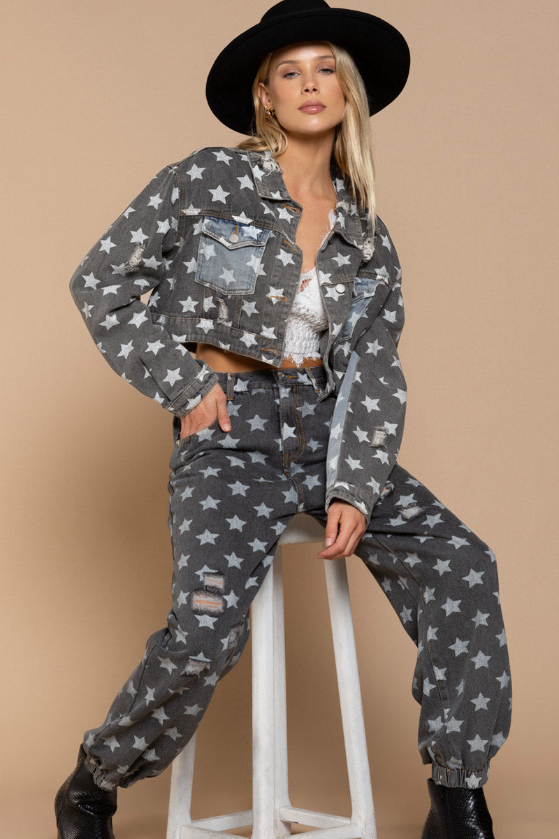 FESTIVAL STARS RIPPED DENIM SHACKET