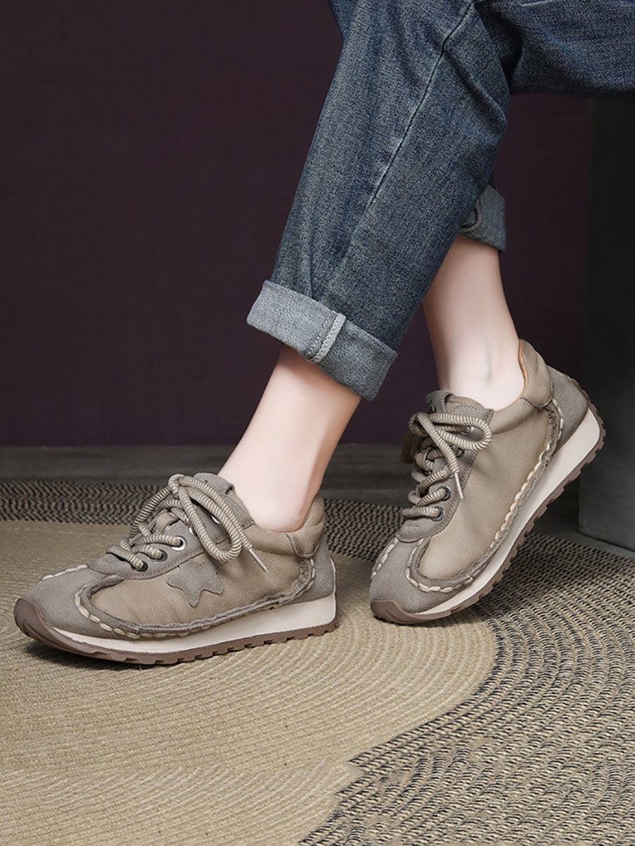 Retro Leather Colorblock Low Heel Sport Shoes BA1080
