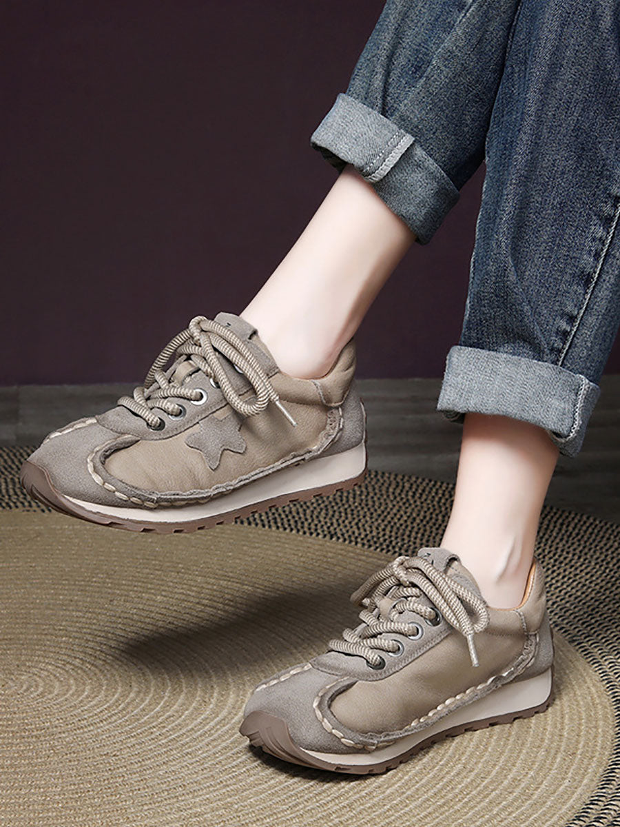 Retro Leather Colorblock Low Heel Sport Shoes BA1080