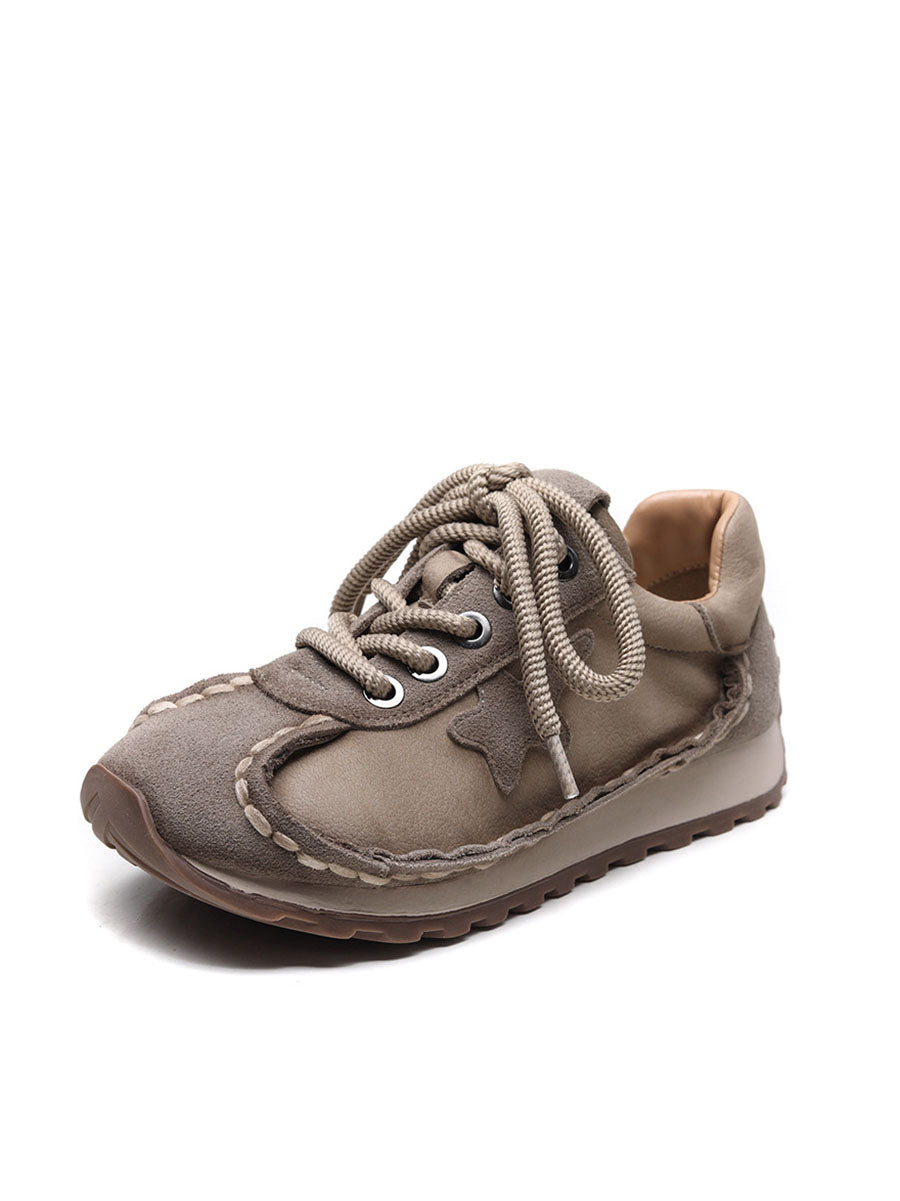 Retro Leather Colorblock Low Heel Sport Shoes BA1080