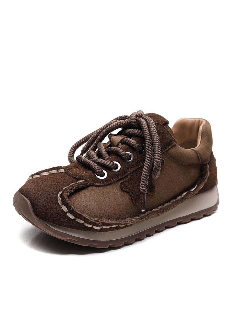 Retro Leather Colorblock Low Heel Sport Shoes BA1080
