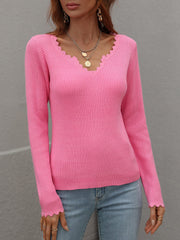 SCALLOP KNIT TOP - FUSCHIA