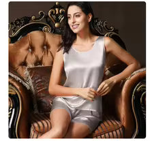 Elegant Polyester Round Neck Poplin Silk Pajamas Set
