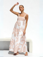 Jovienne Flowy Tiered Maxi Dress - Apricot