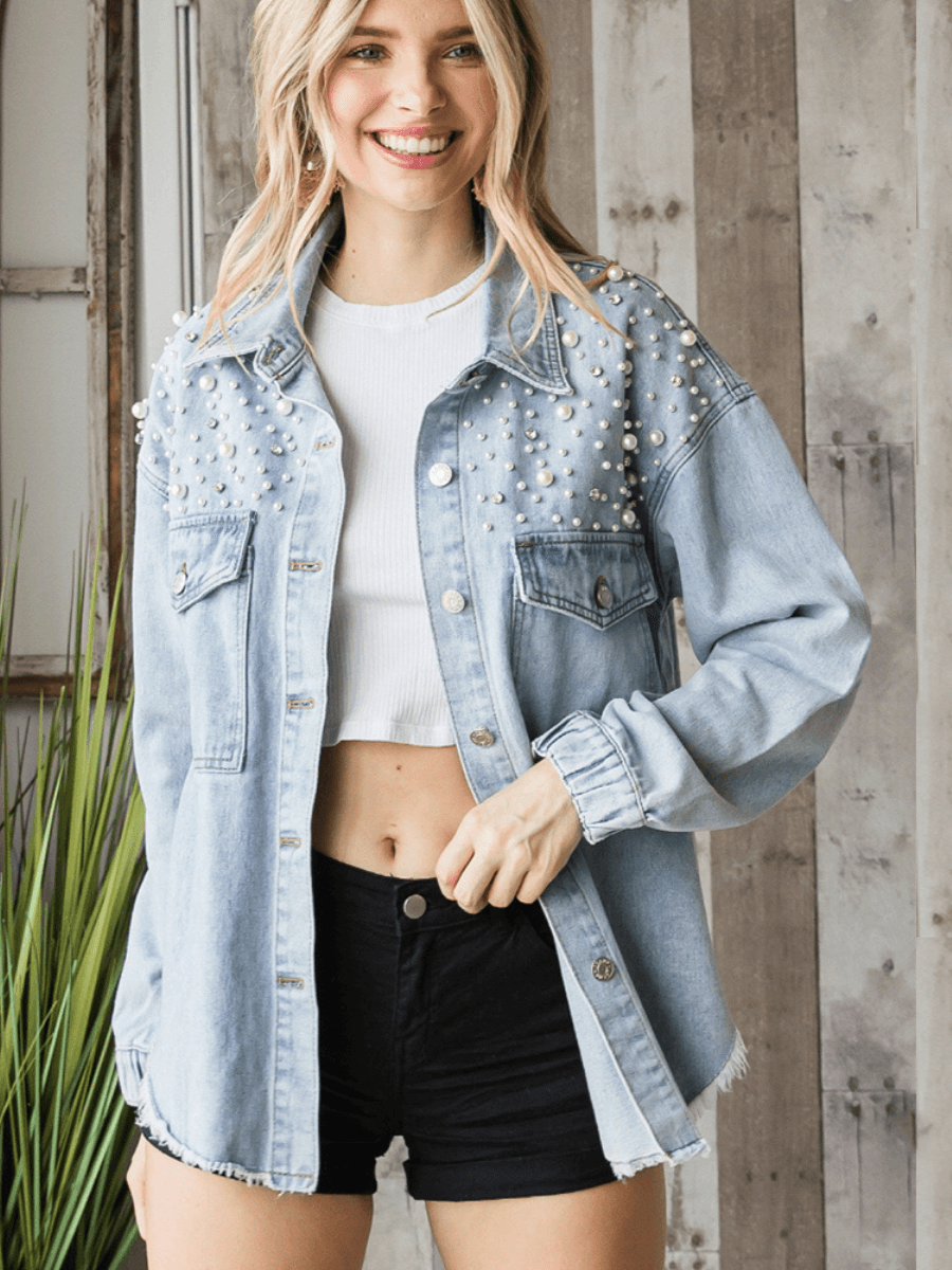 NORTH STAR EMBELLISHED BUST POCKETED DENIM SHACKET