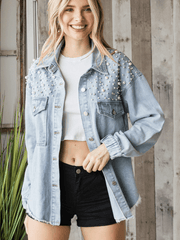 NORTH STAR EMBELLISHED BUST POCKETED DENIM SHACKET