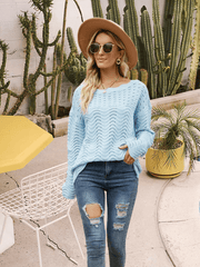 Laila Perforated Scallop Neck Knit Sweater