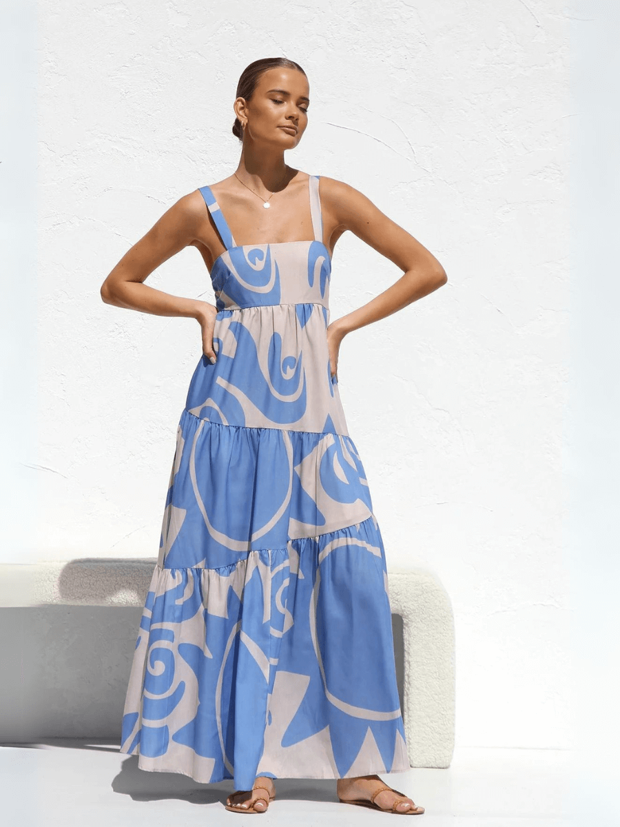 Jovienne Flowy Tiered Maxi Dress - Blue