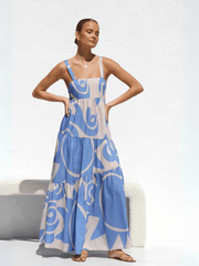 Jovienne Flowy Tiered Maxi Dress - Blue