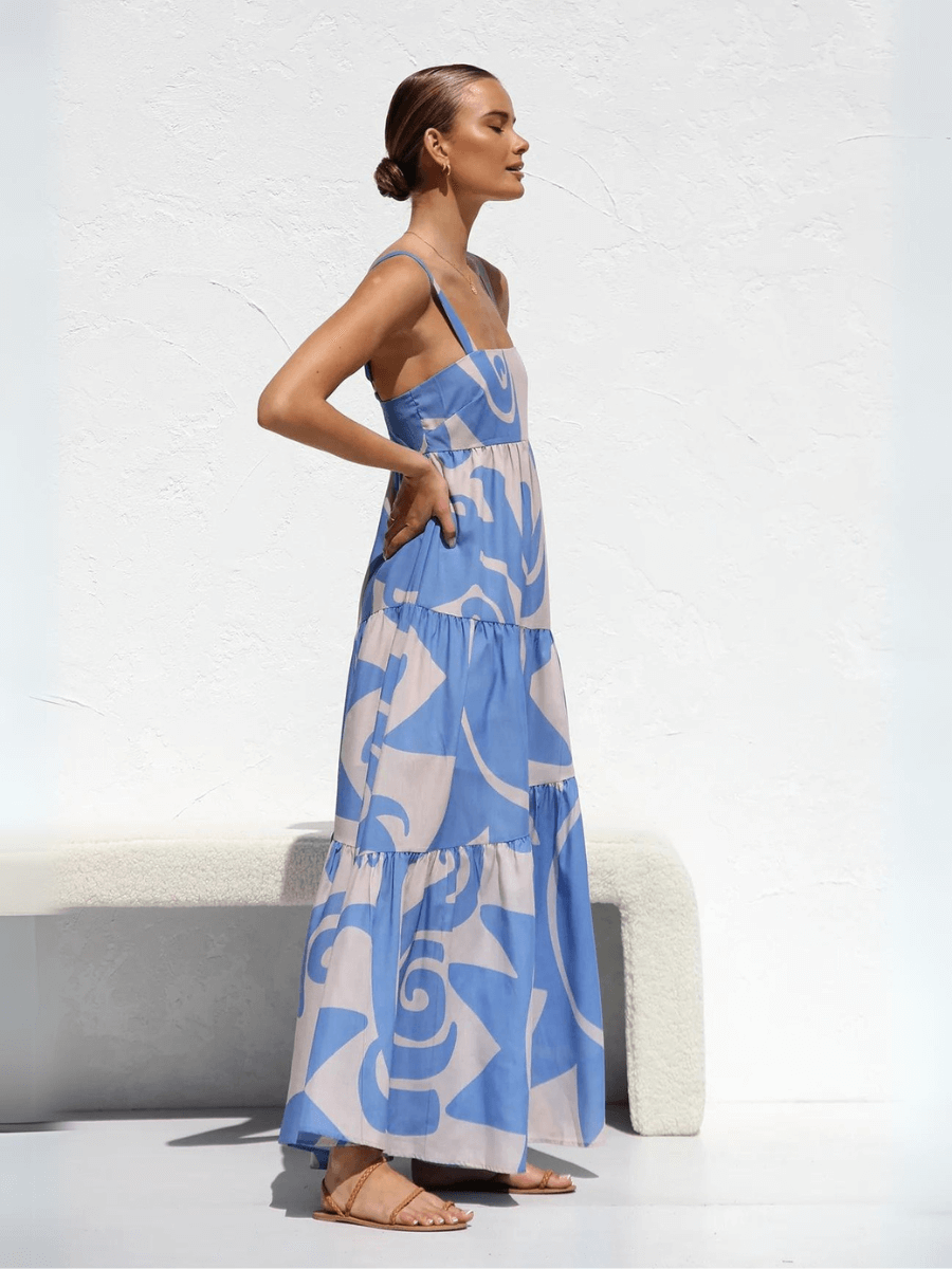 Jovienne Flowy Tiered Maxi Dress - Blue