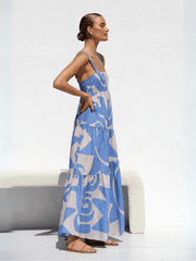 Jovienne Flowy Tiered Maxi Dress - Blue