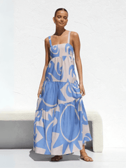 Jovienne Flowy Tiered Maxi Dress - Blue