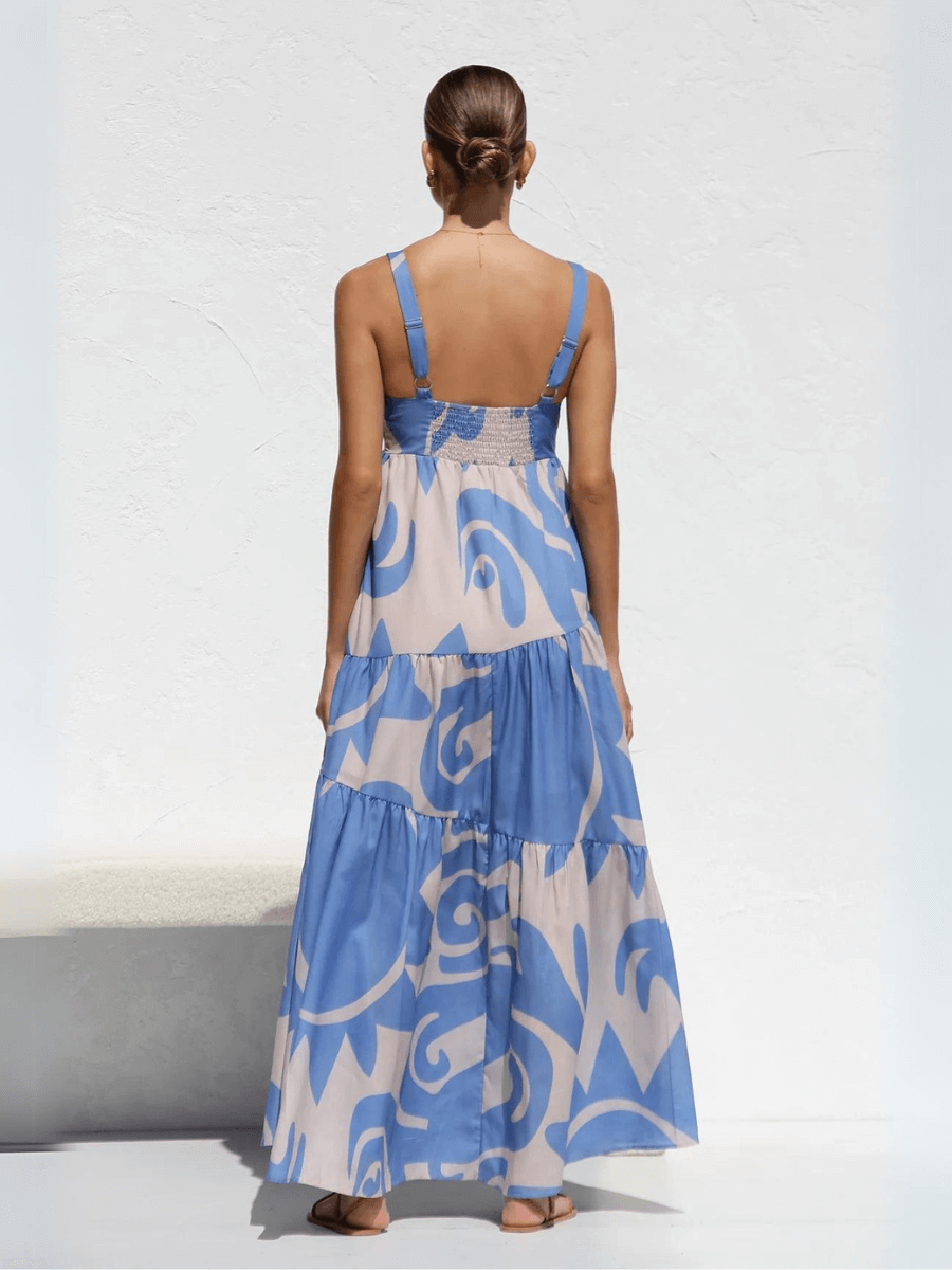 Jovienne Flowy Tiered Maxi Dress - Blue