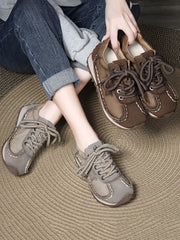 Retro Leather Colorblock Low Heel Sport Shoes BA1080