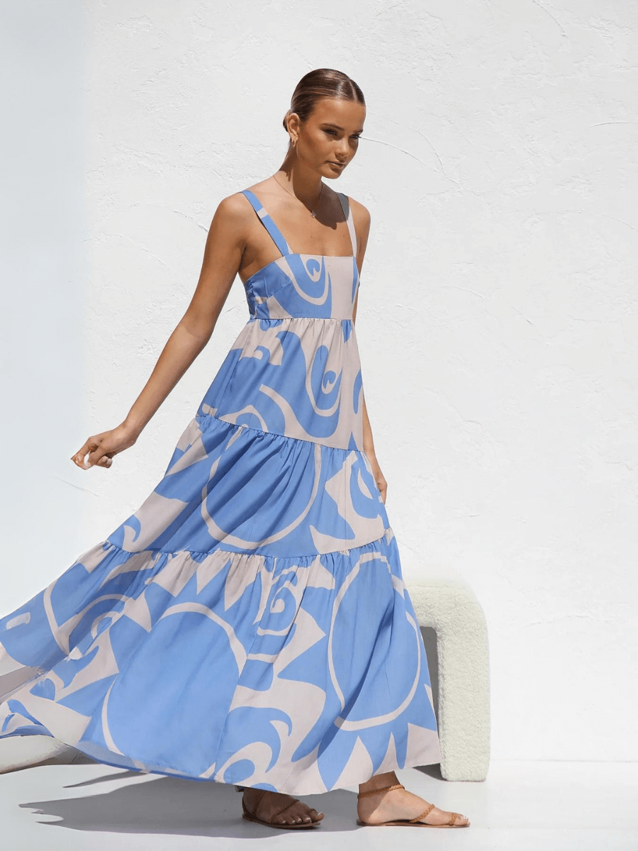 Jovienne Flowy Tiered Maxi Dress - Blue