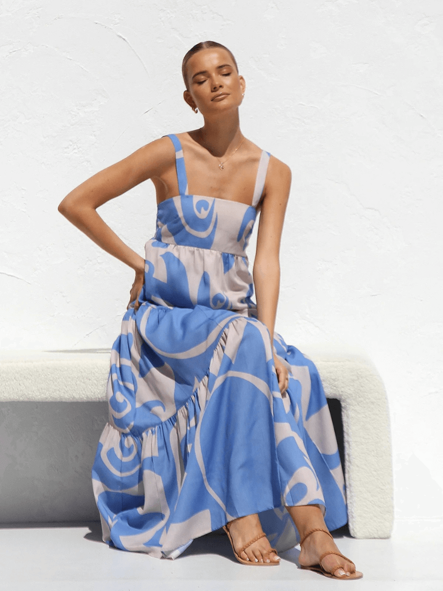 Jovienne Flowy Tiered Maxi Dress - Blue