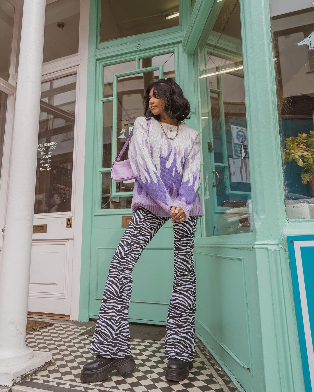Purple Flame Cream Knit Sweater
