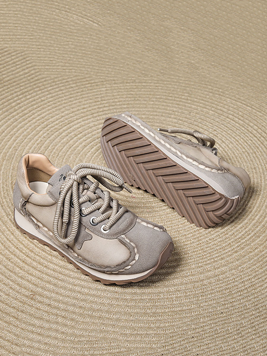 Retro Leather Colorblock Low Heel Sport Shoes BA1080