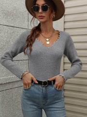 SCALLOP KNIT TOP - GREY