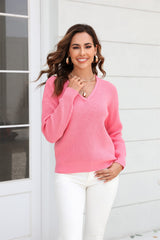 Liberty V-Neck Knit Sweater - Pink
