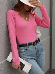 SCALLOP KNIT TOP - FUSCHIA