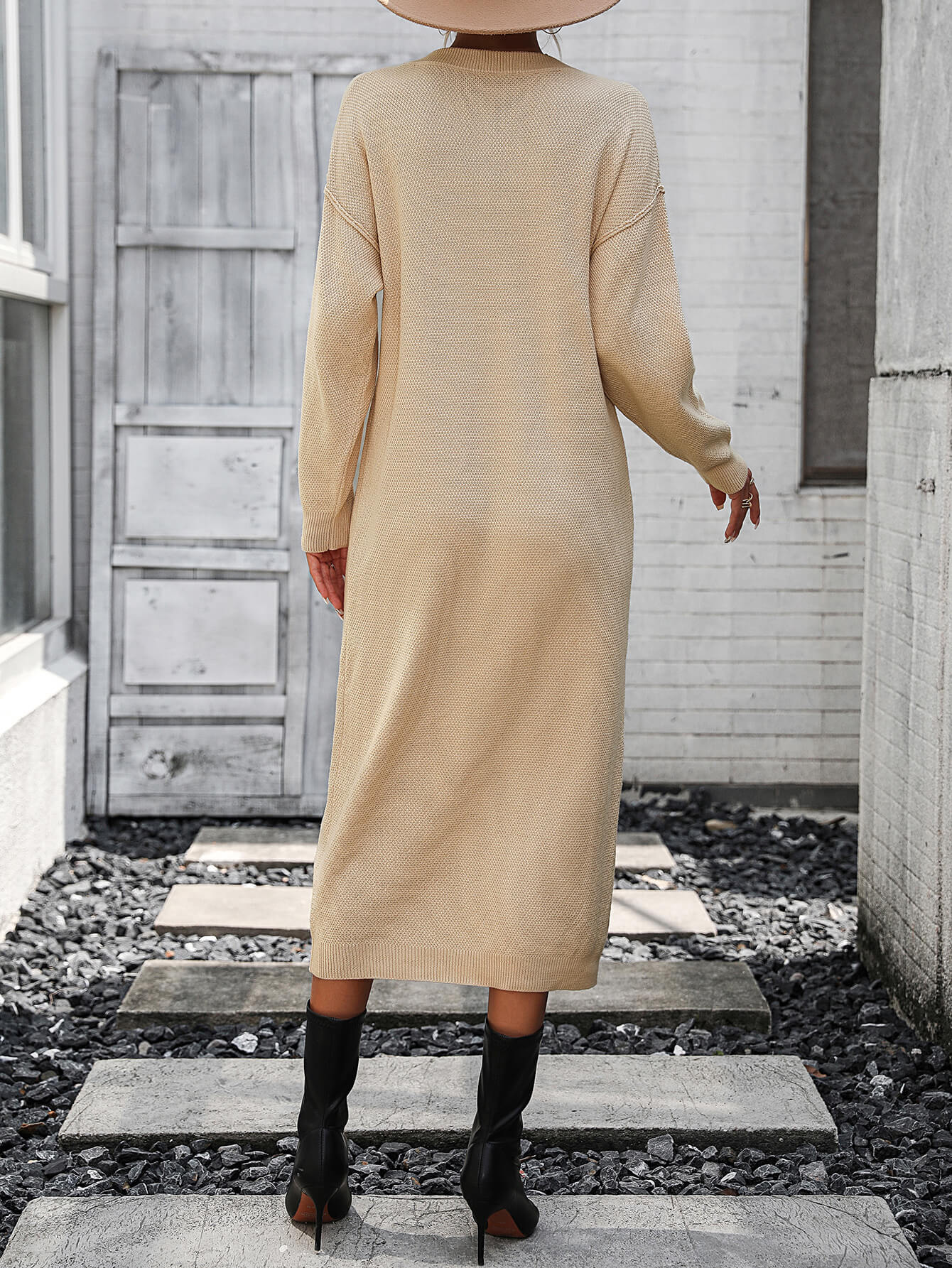 Massey Knit Midi Sweater Dress - Beige