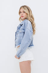 Stay On Stage Star Embellish Denim Jacket - Blue