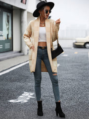 Checkmate Pocketed Knit Cardigan - Beige