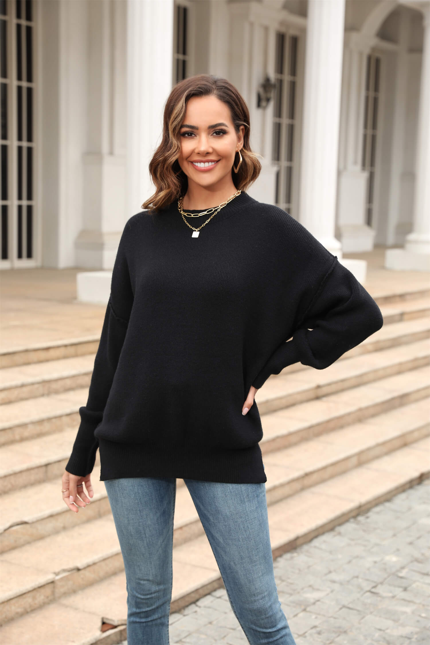 Stanton Crewneck Knit Sweater - Black