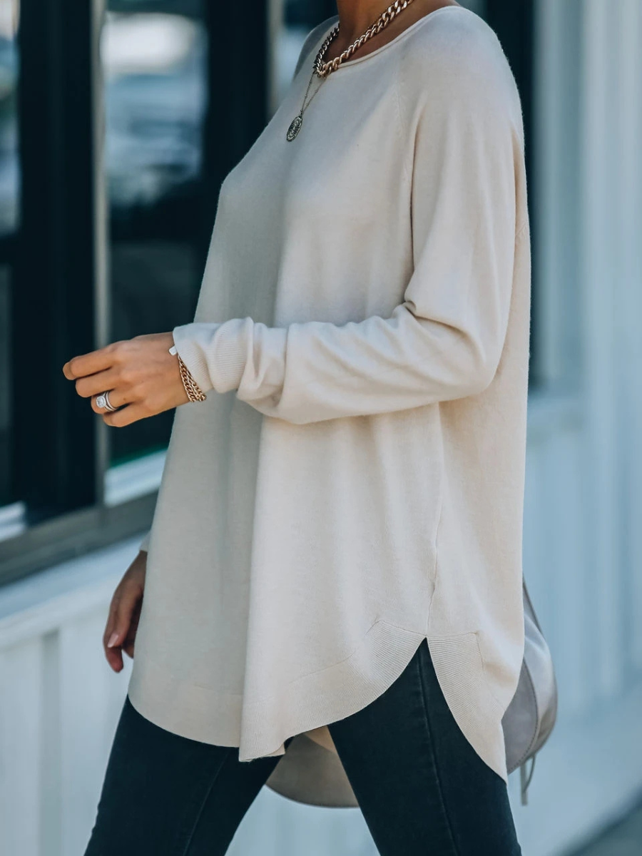 OVERSIZED COLLARED DOWN KNIT SWEATER - BEIGE