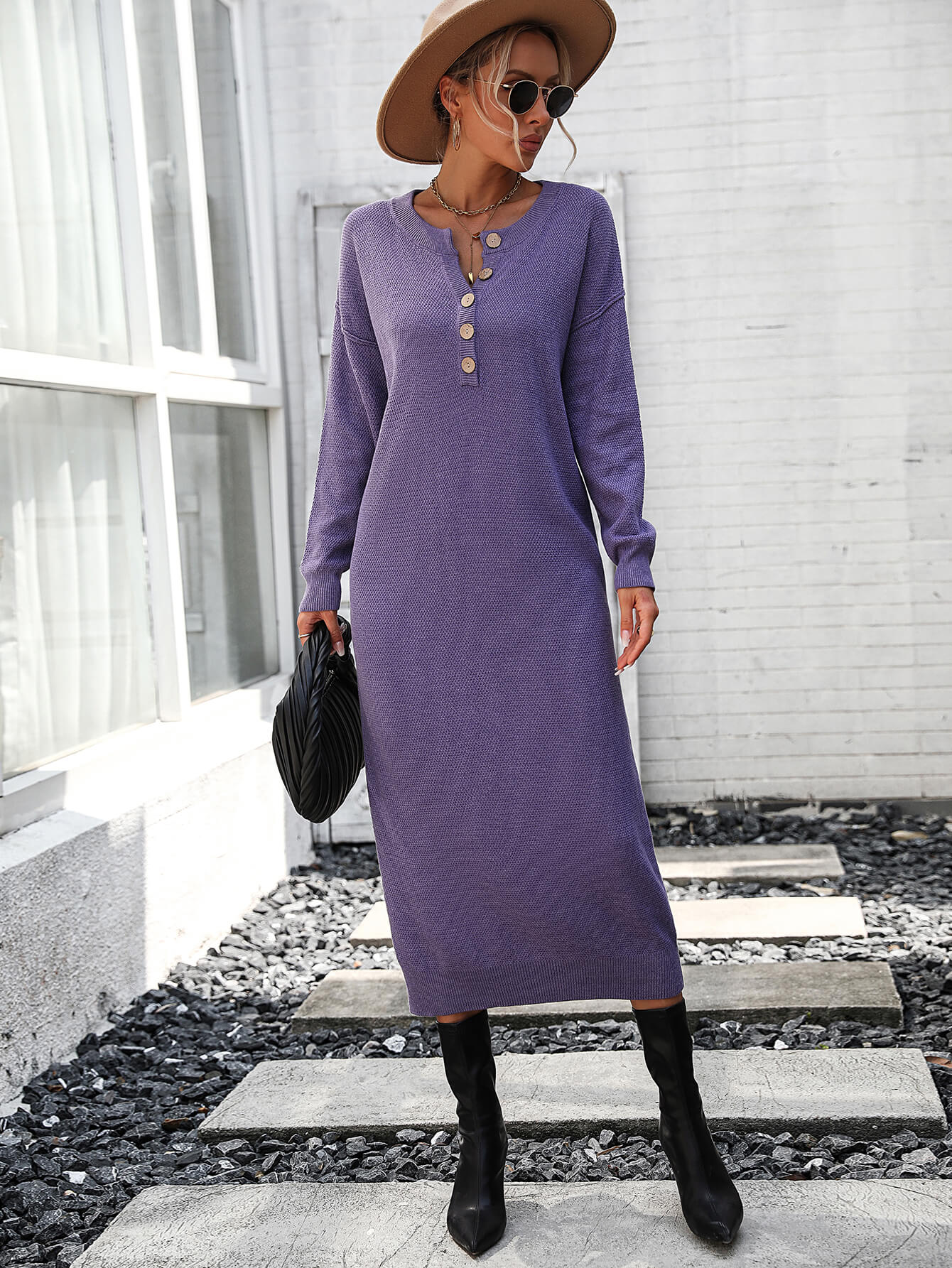 Massey Knit Midi Sweater Dress - Mauve