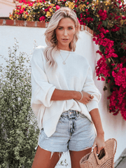 OVERSIZED BATWING SLEEVE KNIT SWEATER - WHITE