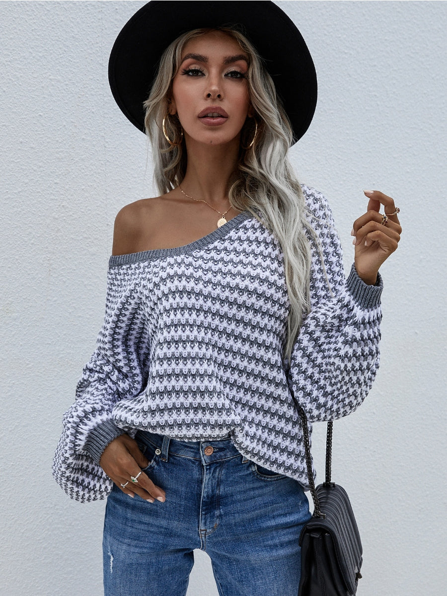 Puff sleeve V-Neck Sweater - Grey