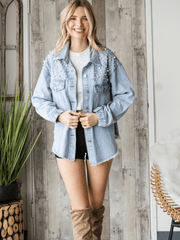 NORTH STAR EMBELLISHED BUST POCKETED DENIM SHACKET