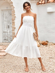 THE NEW YOU STRAPLESS LACE MIDI DRESS - WHITE