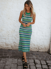 VACAYS CHEVRON KNIT MIDI DRESS - GREEN