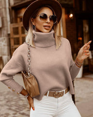 Beige Oversized Collar Turtleneck Knit Sweater
