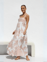 Jovienne Flowy Tiered Maxi Dress - Apricot