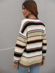 QUELLISE KNIT TOP - BROWN STRIPE PRINT